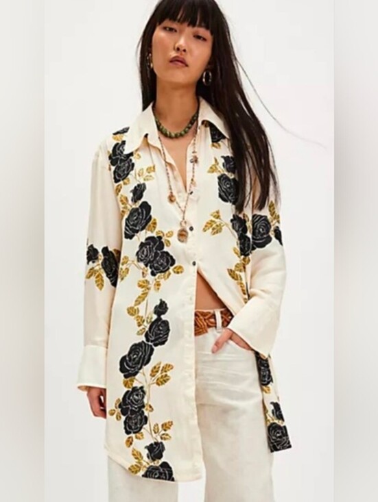 Free People Tops - Free People Off The Vine Floral Button-Down Tunic Shirt/Dress